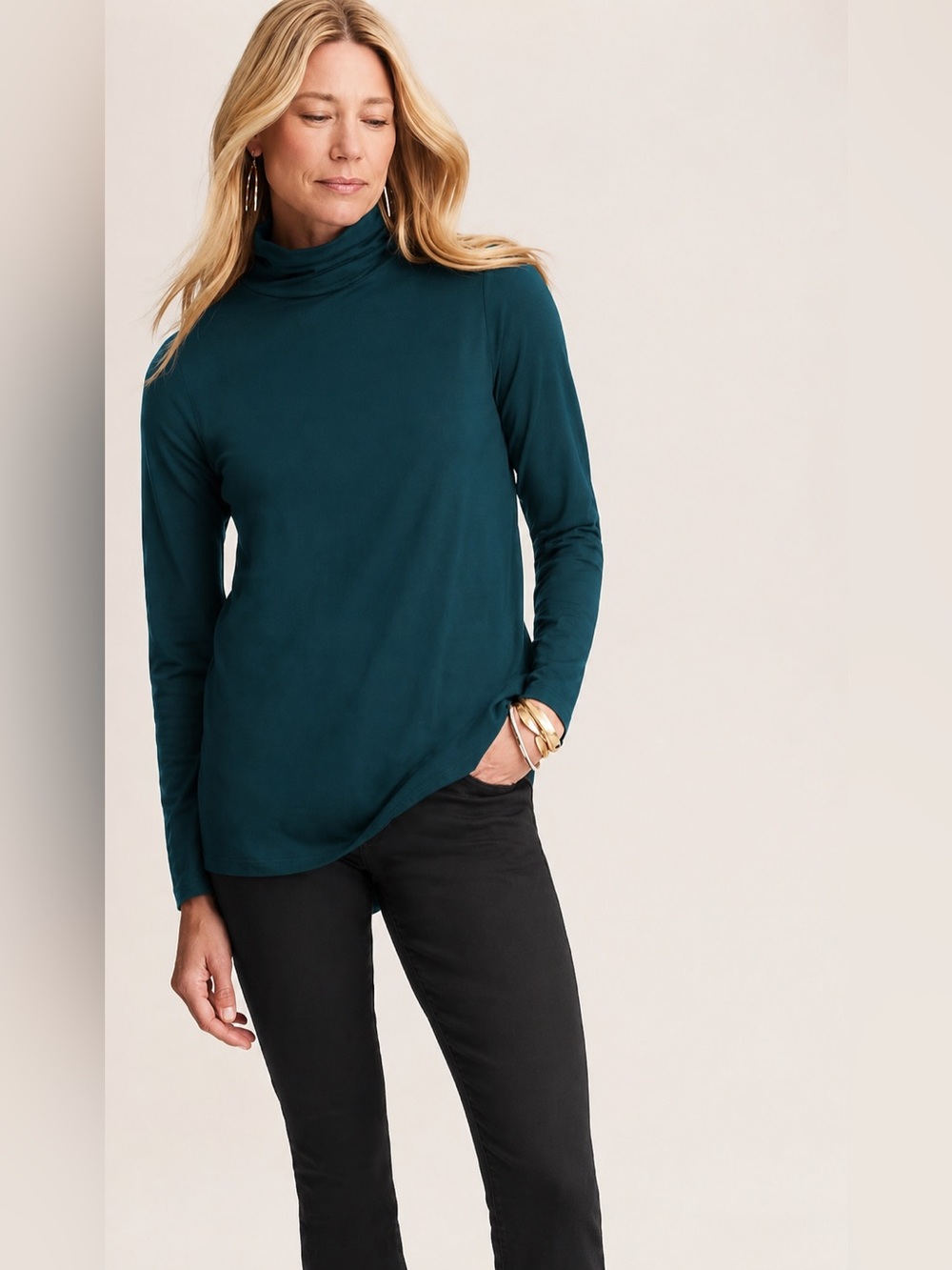 J. Jill Luxe Supima Everyday Turtleneck Tunic - Teal XLT